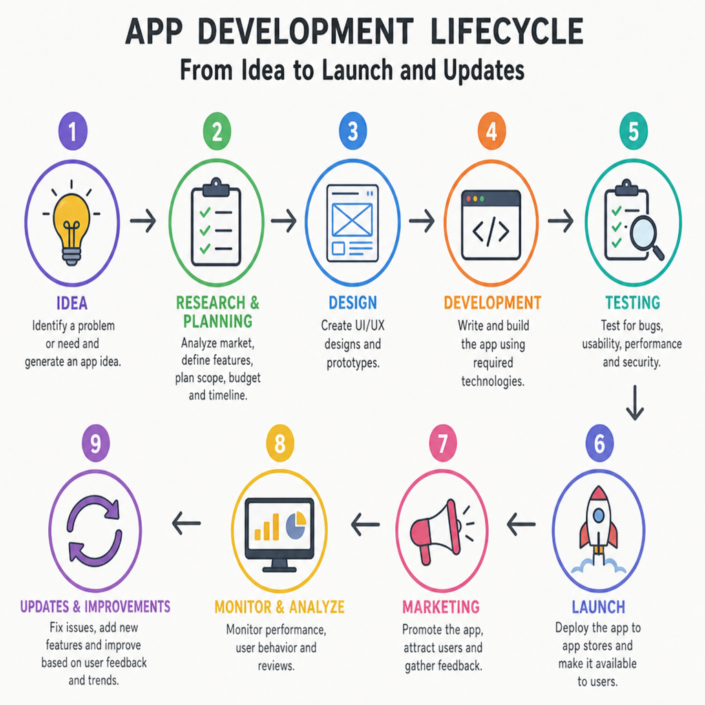 App development lifecycle from idea to launch and updates