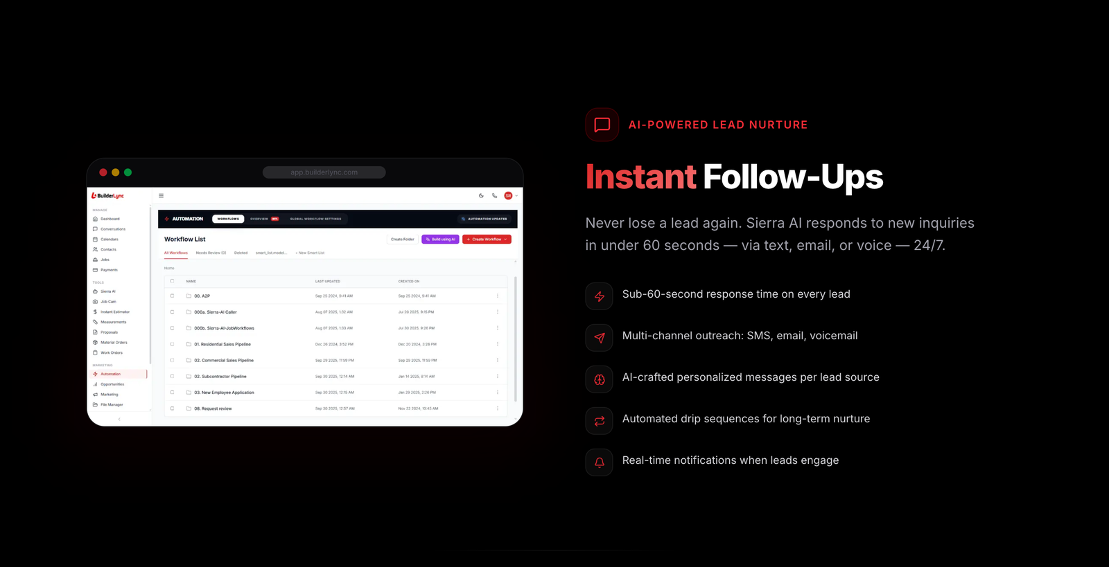 Automated follow-up workflows run by Sierra AI. Image: builderlync.com