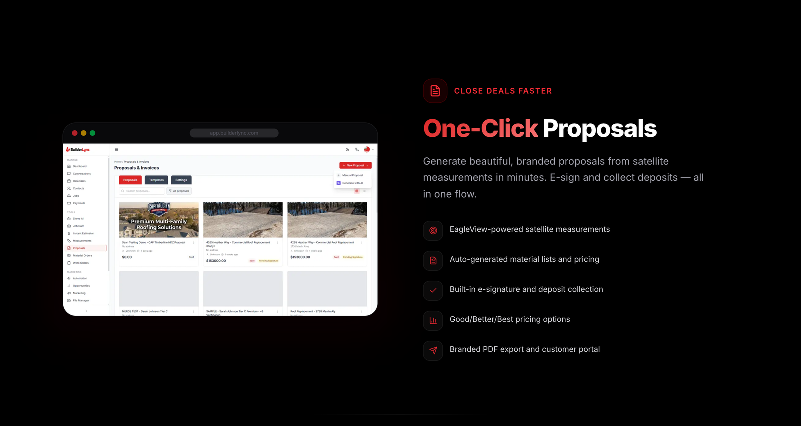 Branded proposals generated from satellite measurements. Image: builderlync.com