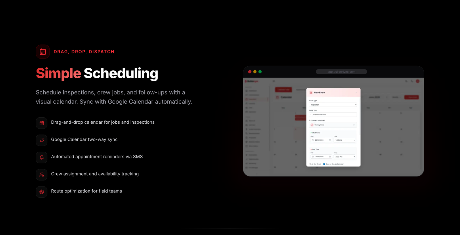 Scheduling jobs and inspections on the drag-and-drop calendar. Image: builderlync.com